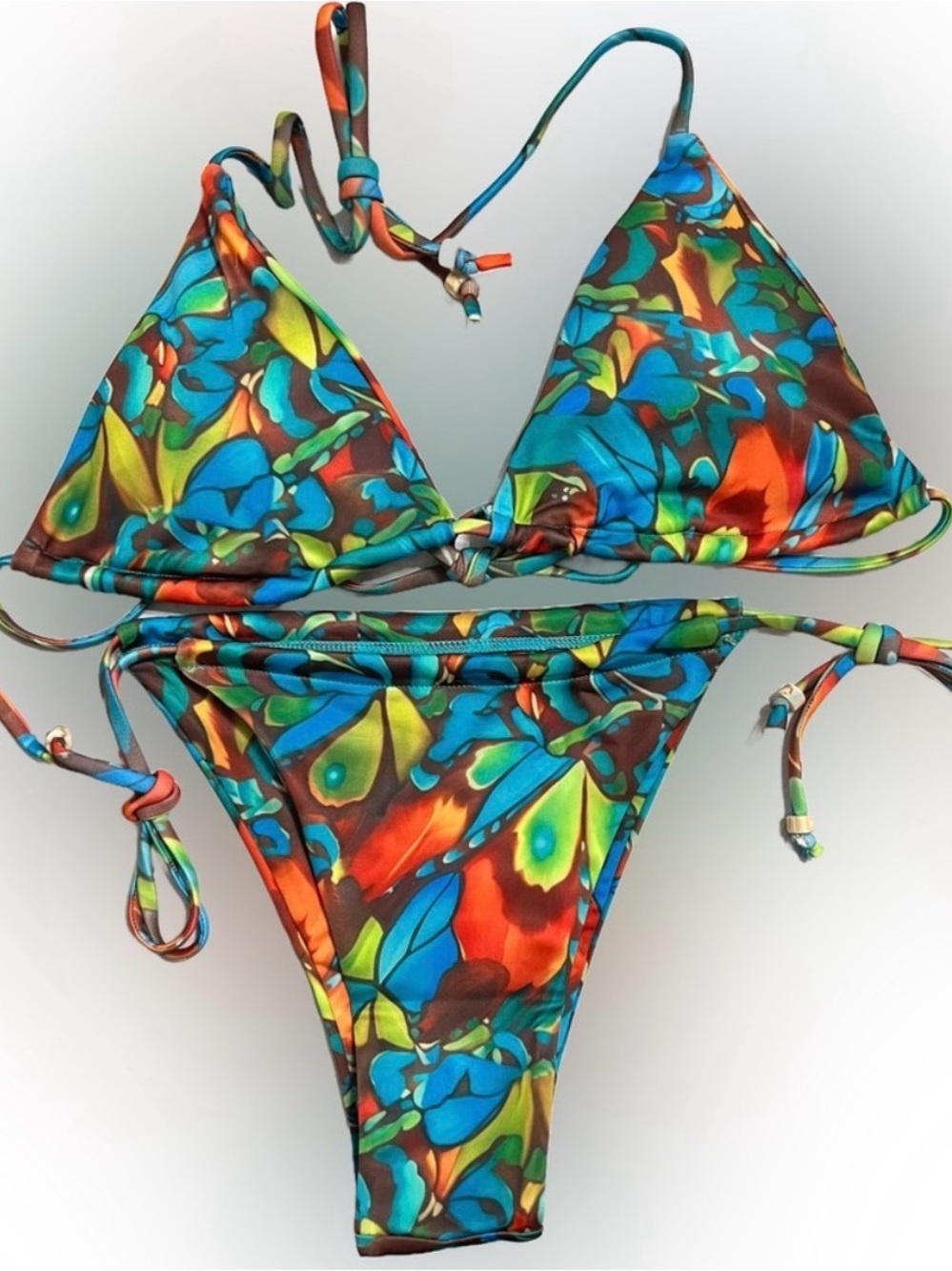 Multicolor Triangle Halter Side Tie Bikini Set View 3